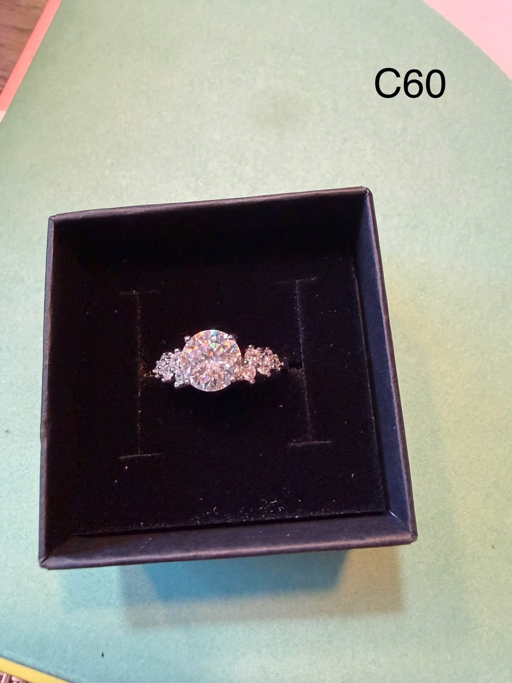 Moissanite Silver-Tone Sparkling Round CZ Engagement Ring - Clear Size 7
